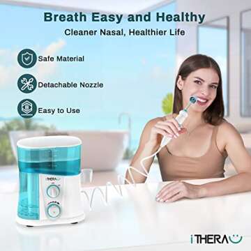iTHERAU Nasal Irrigator Sinus Rinse Bundle, Strong Power Nose Cleaner for Sinus Relief 4 Nose Cleani...