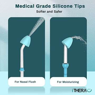 iTHERAU Nasal Irrigator Sinus Rinse Bundle, Strong Power Nose Cleaner for Sinus Relief 4 Nose Cleaning Tips with 40 SaltPods