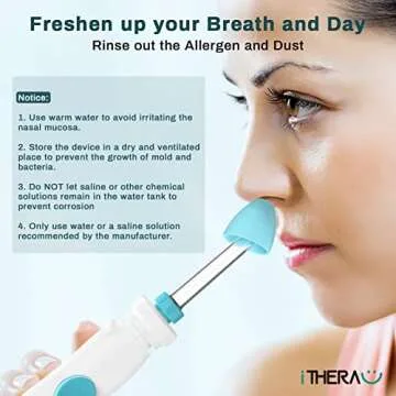 iTHERAU Nasal Irrigator Sinus Rinse Bundle, Strong Power Nose Cleaner for Sinus Relief 4 Nose Cleaning Tips with 40 SaltPods