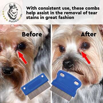 Dog Grooming Comb - Tear Stain and Mucus Remover - Gently Removes Eye Crust and Stains - Set of 2