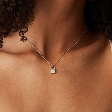 PAVOI Rhodium Plated Lock Pendant Necklace | Womens Cute Necklaces | Friendship Necklace for Women