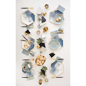 Harlow & Grey Malibu Blue Party Napkin Set, 60 Ct, 5” Disposable Paper Cocktail, Bar, Dessert Napkins for Birthday, Wedding, Shower, Anniversary, Engagement, Holiday, Light Blue & Gold Foil