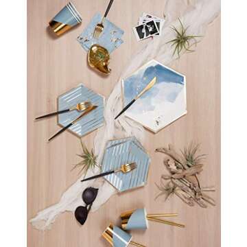 Harlow & Grey Malibu Blue Party Napkin Set, 60 Ct, 5” Disposable Paper Cocktail, Bar, Dessert Napkins for Birthday, Wedding, Shower, Anniversary, Engagement, Holiday, Light Blue & Gold Foil