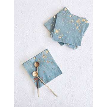 Harlow & Grey Malibu Blue Party Napkin Set, 60 Ct, 5” Disposable Paper Cocktail, Bar, Dessert Napkins for Birthday, Wedding, Shower, Anniversary, Engagement, Holiday, Light Blue & Gold Foil