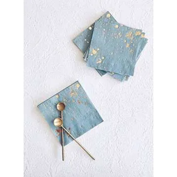 Harlow & Grey Malibu Blue Party Napkin Set, 60 Ct, 5” Disposable Paper Cocktail, Bar, Dessert Napkins for Birthday, Wedding, Shower, Anniversary, Engagement, Holiday, Light Blue & Gold Foil