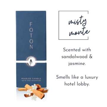 Foton Pearled Candle 18 Oz - Misty Monte Sandalwood Jasmine Scented Non Toxic Luxury Long Lasting Powder Candles up to 120 Hours - Refillable Candle Sand with 30 Wicks for Candle Making