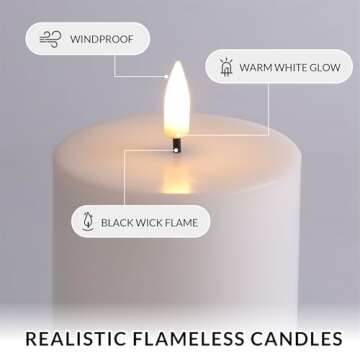Girimax White Flat Top Flameless Pillar Candles with Remote, Real Wax Flickering LED Battery Operated Candles Φ 3" H 4" 5" 6"
