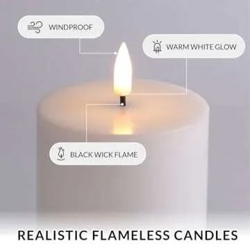 Girimax White Flat Top Flameless Pillar Candles with Remote, Real Wax Flickering LED Battery Operated Candles Φ 3" H 4" 5" 6"