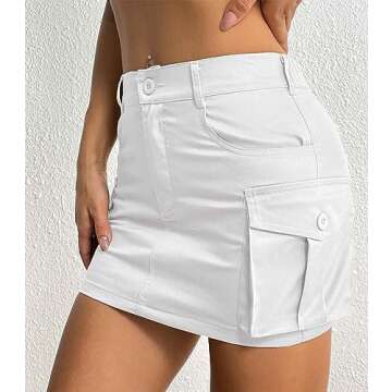 Women Mini Cargo Skirts Y2k Short Denim Skirt with Pockets Low Waist Button Jean Skirts White S