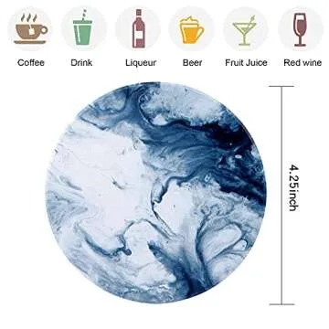Onntec Blue Coasters for Drinks Marble Style,Absorbent Ceramic Coaster with Metal Holder Stand,House Warming Gifts Decor Set of 6 with Cork Base for Wooden Table