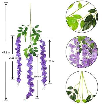 12pcs Artificial Wisteria Flowers for Home Decor