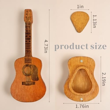 Wooden Guitar Pick Box with Stand - Engraved Design, 3 Pcs Unique Picks, Gift for Guitarists, Musici...