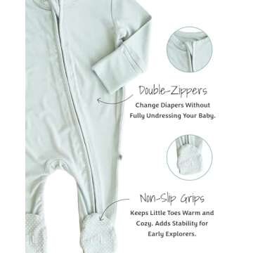 Caden Lane Zippered Baby Footie Pajamas, Soft Onesie Bodysuit with Feet & Double Zipper for Easy Diaper Change, Infant, and Toddler Footed One-Piece Jumpsuit, Lily Pad Green, Newborn