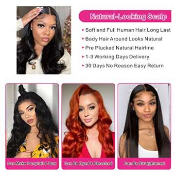 Aaliweya 5x5 HD Lace Closure Wigs Human Hair 5x5 Body Wave Transparent Lace Closure Wigs for Women 150% Density Free Part Pre Plucked Glueless Soft and Smooth Natural Black Color 24 inch