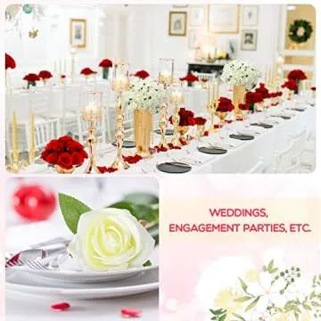 Jexine 100 Pieces Artificial Roses Flowers Bulk, Long Stem Realistic Fake Silk Roses Bouquet for Table Centerpiece Vases Wedding Party Home Kitchen Decor (White)