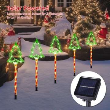 Solar Christmas Pathway Lights Outdoor Decorations, 8 Modes Xmas Tree Candy Lights Waterproof Led Garden Stake Lights for Walkway Yard Lawn Porch Holiday Decor 5-Pack