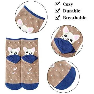 YSense Cute Women's Dog Cat Novelty Socks - 5 Pairs
