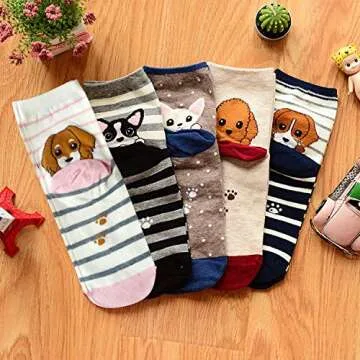 YSense Cute Women's Dog Cat Novelty Socks - 5 Pairs