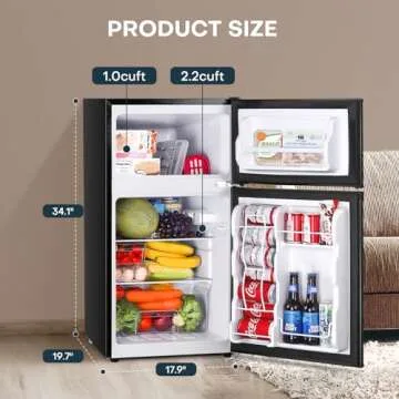 Upstreman 3.2 Cu.Ft Mini Fridge with Freezer, Double Door Mini Fridge, Adjustable Thermostat, Mini Refrigerator for Dorm, Office, Bedroom, Black