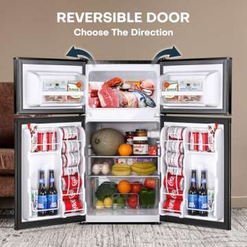 Upstreman 3.2 Cu.Ft Mini Fridge with Freezer, Double Door Mini Fridge, Adjustable Thermostat, Mini Refrigerator for Dorm, Office, Bedroom, Black