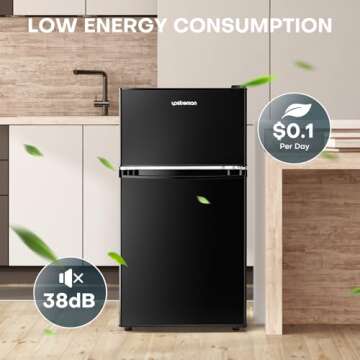 Upstreman 3.2 Cu.Ft Mini Fridge with Freezer, Double Door Mini Fridge, Adjustable Thermostat, Mini Refrigerator for Dorm, Office, Bedroom, Black