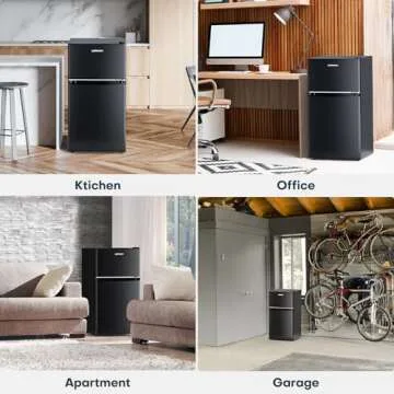 Upstreman 3.2 Cu.Ft Mini Fridge with Freezer, Double Door Mini Fridge, Adjustable Thermostat, Mini Refrigerator for Dorm, Office, Bedroom, Black