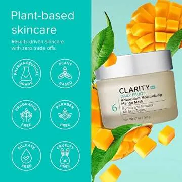ClarityRx Daily Fruit Antioxidant Moisturizing Mango Face Mask, Plant-Based Creamy Anti-Aging Facial Treatment, Recommended for Mature or Dry Skin (1.7 oz)