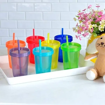 Colorful Reusable Kids Cups with Lids and Straws