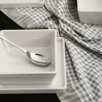 Stone Lain Grace Square Stoneware Dinnerware Set, 12 Piece Service For 4, Plates and Bowls Dish Set, White