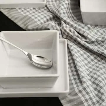 Stone Lain Grace Square Stoneware Dinnerware Set, 12 Piece Service For 4, Plates and Bowls Dish Set, White