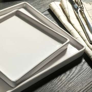 Stone Lain Grace Square Stoneware Dinnerware Set, 12 Piece Service For 4, Plates and Bowls Dish Set, White