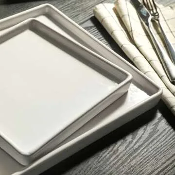 Stone Lain Grace Square Stoneware Dinnerware Set, 12 Piece Service For 4, Plates and Bowls Dish Set, White