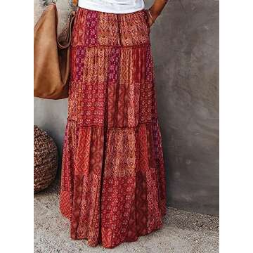 EARKOHA Casual High Waist Tie Paisley Print Maxi Skirt for Women