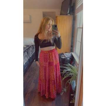 EARKOHA Womens High Waist Tie Long Maxi Skirt with Pockets