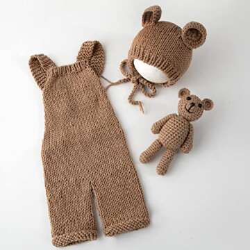 Vemonllas Newborn Photography Props Boys Girls Outfits Baby Photo Props Knit Bear Hat Romper Photosh...