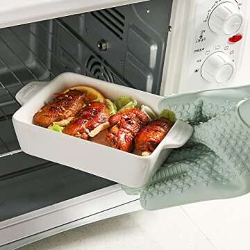 Sweejar Ceramic Baking Dish, Rectangular Small Baking Pan with Double Handles, 22OZ for Cooking, Brownie, Kitchen, 6.5 x 4.9 x 1.8 Inches(White)