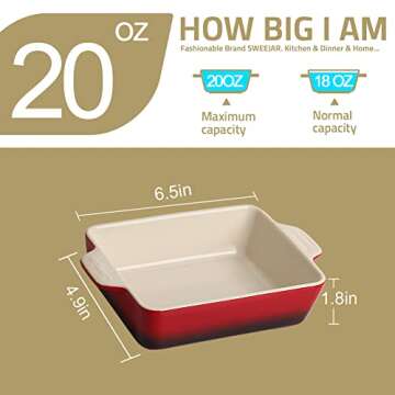 Sweejar Ceramic Baking Dish, Rectangular Small Baking Pan with Double Handles, 22OZ for Cooking, Brownie, Kitchen, 6.5 x 4.9 x 1.8 Inches(White)