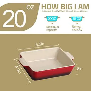 Sweejar Ceramic Baking Dish, Rectangular Small Baking Pan with Double Handles, 22OZ for Cooking, Brownie, Kitchen, 6.5 x 4.9 x 1.8 Inches(White)