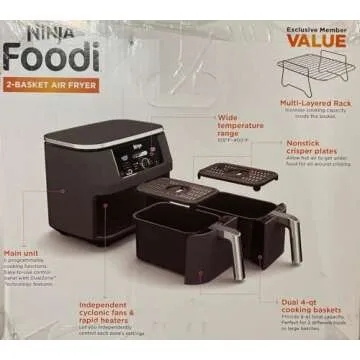 Ninja Foodi AD150 8 Quart 6 in1 DualZone 2-Basket Air Fryer with 2 Independent Frying Baskets, Match Cook & Smart Finish to Roast, Broil, Dehydrate & More for Quick, Easy Meals, Black