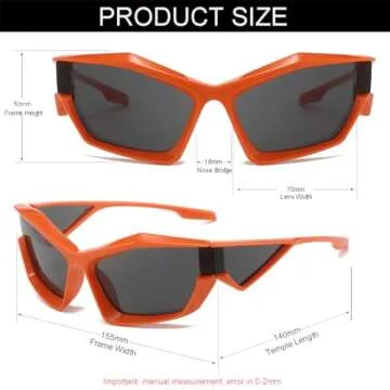 NIDOVIX Trendy Wrap Around Sunglasses for Men Women Fashion Cool Sport Y2K Stylish Cat Eye Sun Glasses UV400 Protection (Orange/Grey)