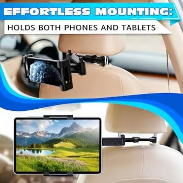 Adjustable Car Headrest Tablet Holder – 360° Rotating Mount