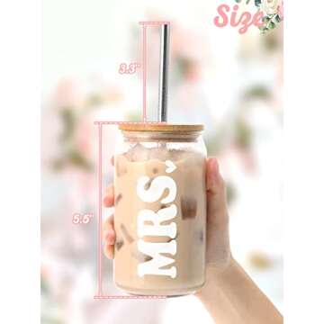 Nefelibata Future Mrs. Beer Can Glass Iced Coffee Glass 16 OZ with Lid Metal Straw And Cleaning Brush Bachelorette Bridal Shower Engagement Gifts for Bride to Be Set of 1