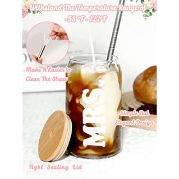 Nefelibata Future Mrs. Beer Can Glass Iced Coffee Glass 16 OZ with Lid Metal Straw And Cleaning Brush Bachelorette Bridal Shower Engagement Gifts for Bride to Be Set of 1