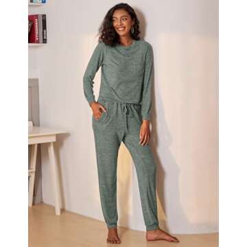 Ekouaer Womens Pajamas Set Long Sleeve Loungewear Soft Lounge Set Joggers with Pockets,Large,Gray Gr...