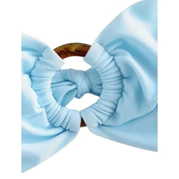 ZAFUL Women's Bandeau Bikini O Ring Strapless Tie Back High Cut Two Piece Swimsuit Bathing Suits (1-Light Blue, L)