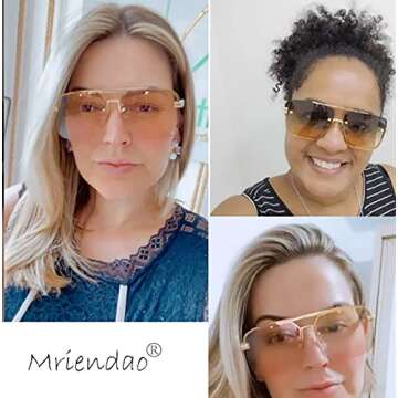Mriendao Trendy Aviator Sunglasses Mens Womens Large Square Metal Rimless Frame Shades Lentes De Sol Para Mujer