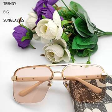 Mriendao Trendy Aviator Sunglasses Mens Womens Large Square Metal Rimless Frame Shades Lentes De Sol Para Mujer