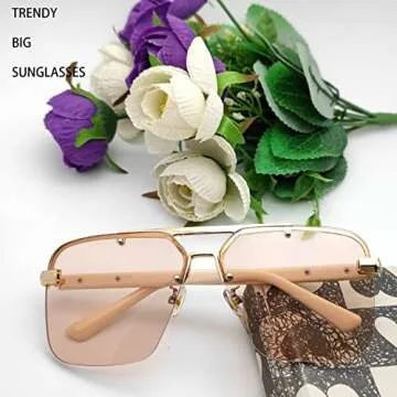 Mriendao Trendy Aviator Sunglasses Mens Womens Large Square Metal Rimless Frame Shades Lentes De Sol Para Mujer