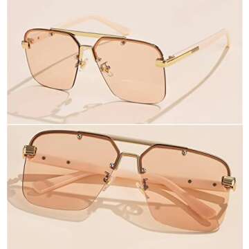 Mriendao Trendy Aviator Sunglasses Mens Womens Large Square Metal Rimless Frame Shades Lentes De Sol Para Mujer