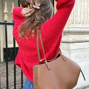 SeeLuNa Crochet Cardigan Sweaters for Women Tops Chunky Knitted Crew Neck Long Sleeve Button Down Jackets Open Front Coat(Red,S)